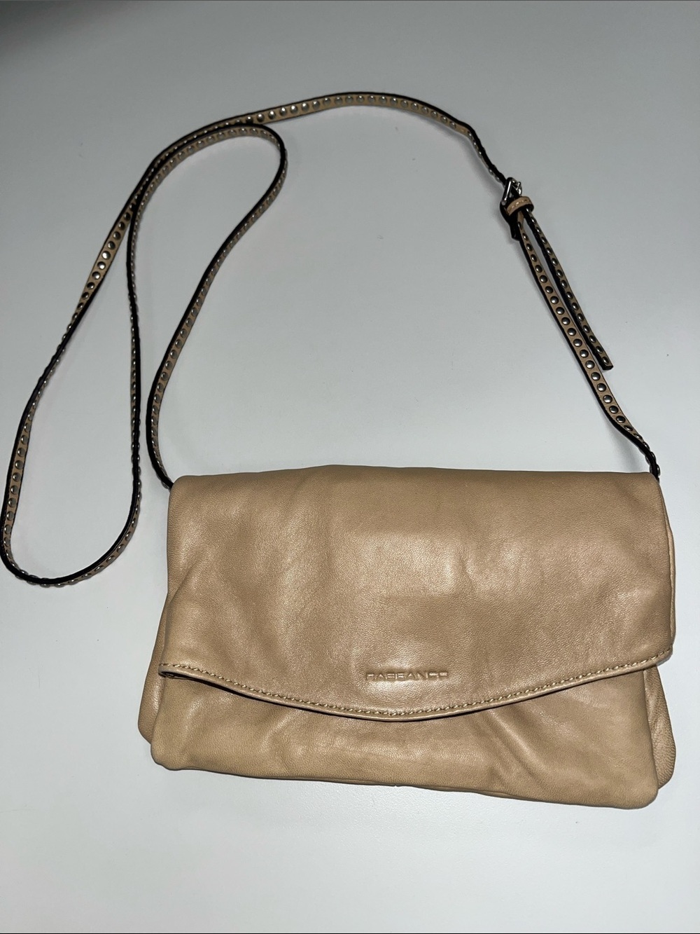 Rabeanco Tan Leather Wristlet / Crossbody Bag - Foldover Purse